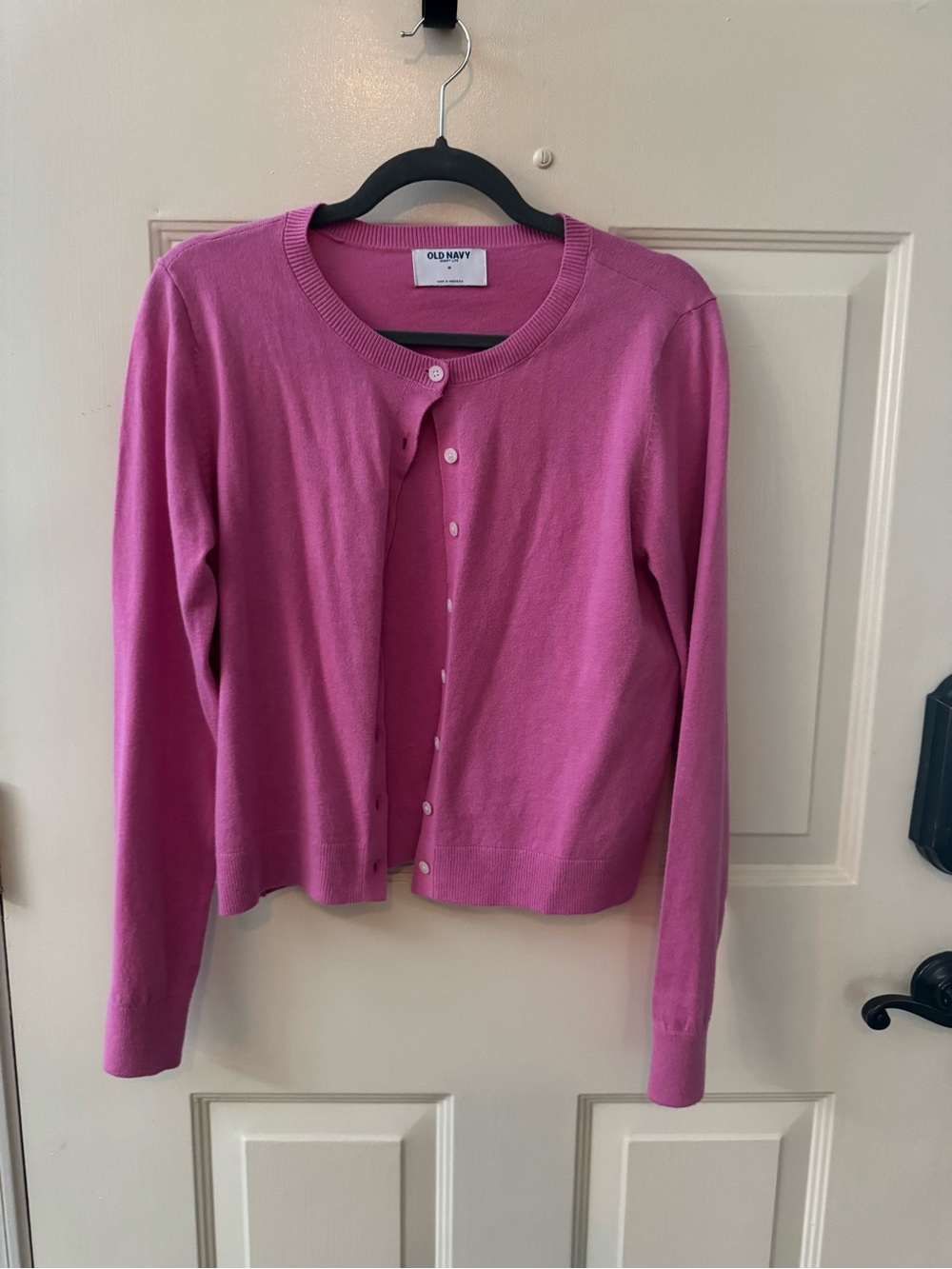 Old Navy Bright Pink Button-Front Crewneck Cardigan